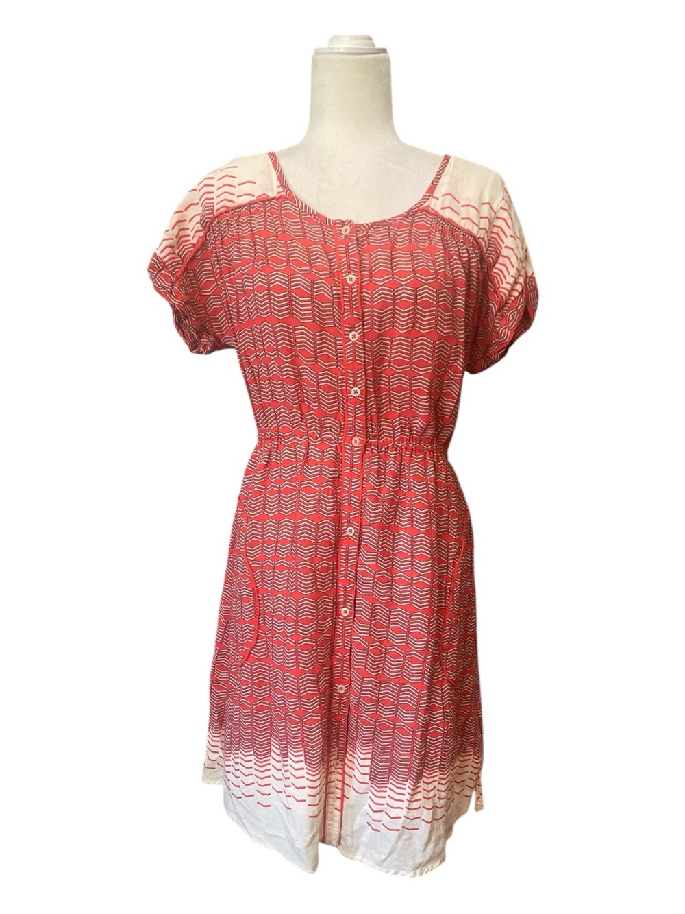 Maeve Anthropologie Veronia Cheveron Shirt Dress Orange Button Down - Picture 2 of 9